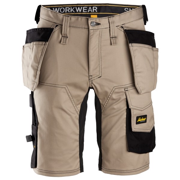 AllroundWork, Stretch shorts med hylsterlommer Sort/Khaki Str. 52