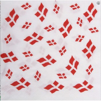 Fødselsdagsservietter, 3-lags, 1/4 fold, 33x33cm, hvid, papir, med flagmotiv 240 stk