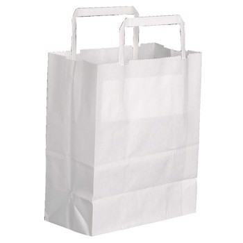 Bærepose, 18x10,5x23cm, 6 l, 70 g/m2, hvid, papir, med hank 500stk
