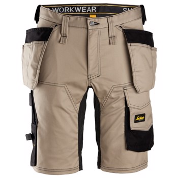 AllroundWork, Stretch shorts med hylsterlommer Sort/Khaki Str. 54