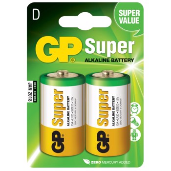 Batteri, GP, Alkaline, D, 1,5V, 2 stk