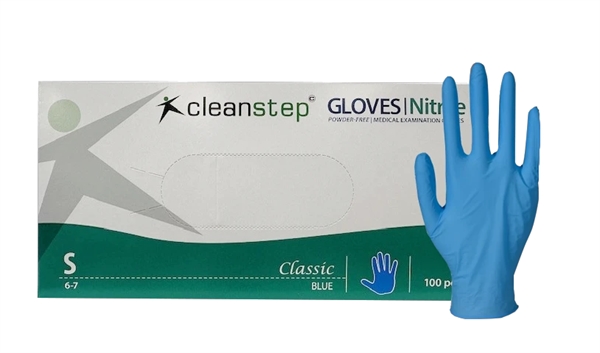 Nitrilhandsker, Cleanstep uden pudder Blå, Small 600 pakker/ pallekøb