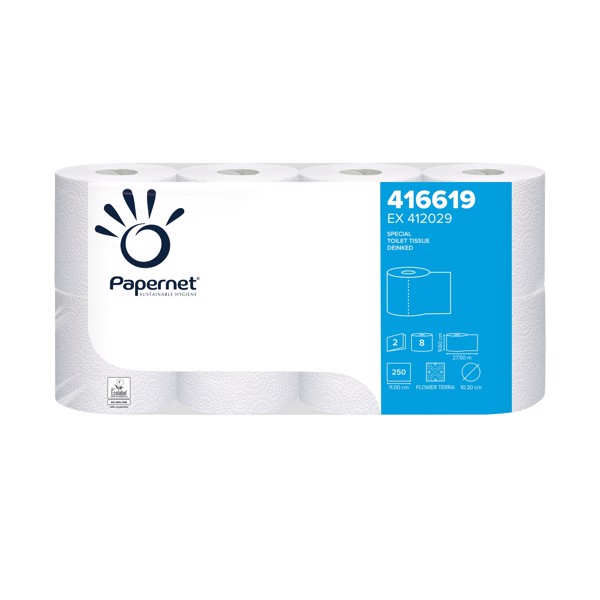 Toiletpapir 2 lags natur 64 ruller hvid PAPERNET 33 sække