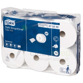Toiletpapir Tork SmartOne T8 Advanced 2-lags hvid 6rul/kar