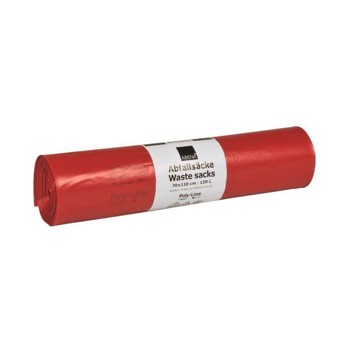 Sække, LDPE, rød, 34 my, 70x110 cm, 120L, 25stk/rl. 10 ruller 