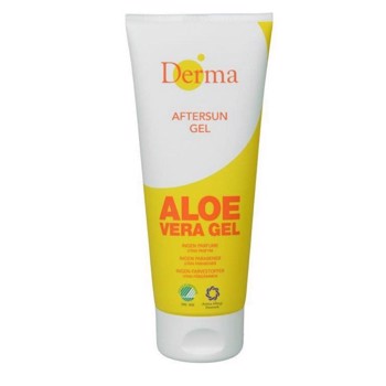 Aftersun, Derma, Aloe Vera Gel, indeholder ingen parfume, parabener eller farvestoffer, 200 ml, 6 stk/krt