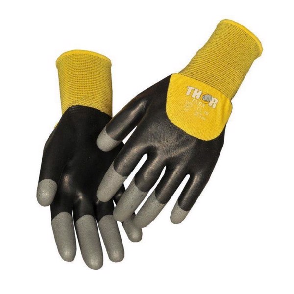 Thor flex dry, Sort/gul, med nitril granulat på fingerspidserne, Str 7 x 1 par