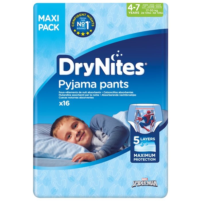 Børneble, DryNites Pyjama blå, 4-7 år, dreng, med print 64stk/kolli