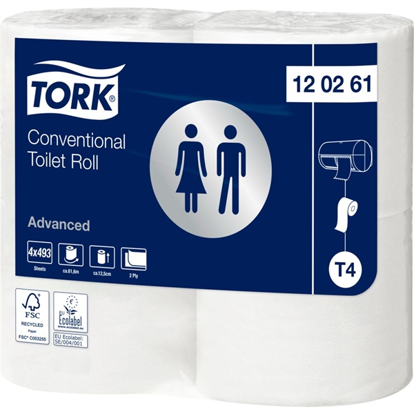 Tork Toiletpapir T4 Advanced 2 lags, 69,4M hvid 100% 24 rl/krt