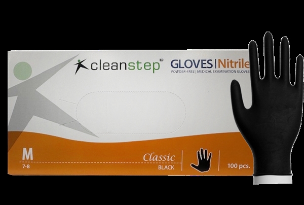 Nitrilhandsker, Cleanstep uden pudder Sort, Medium 100 stk/pak