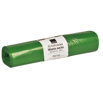 Affaldssække Grøn LDPE, 70 x 110 cm, 36 MY, 25 stk/rl 10 ruller