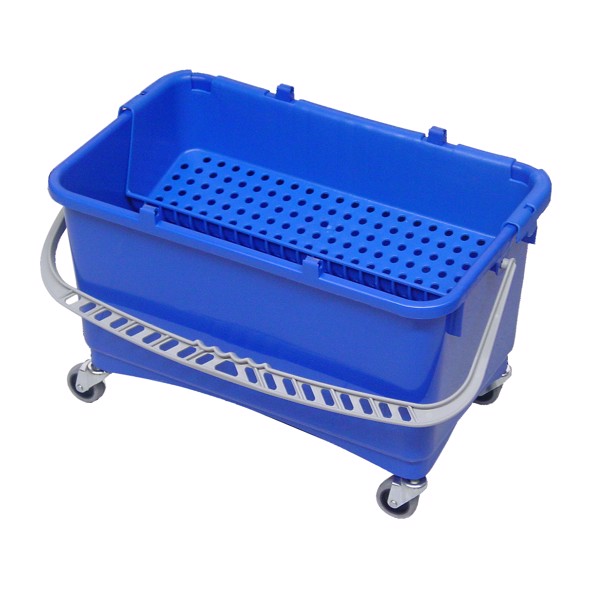 Drypspand blå med dryprist & hjul, 28 liter